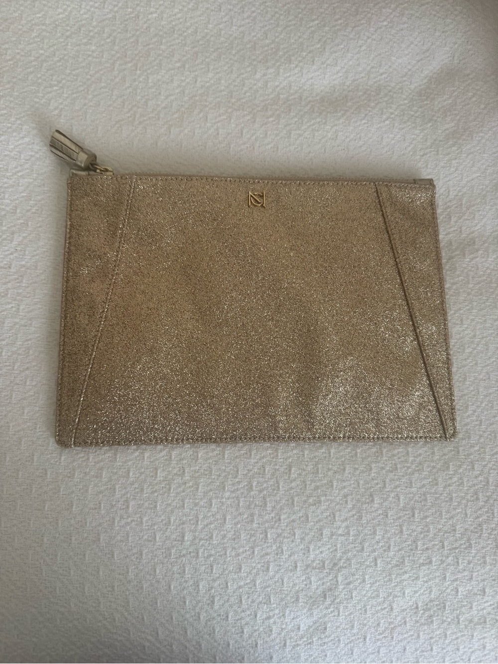 Metallic Gold Wristlet Clutch with Minimal Logo